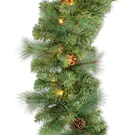 Best Choice Products - 9ft Pre-Lit Christmas Garland w/ 50 LED Lights, Pine Cones, Berries - Green/Pinecones
