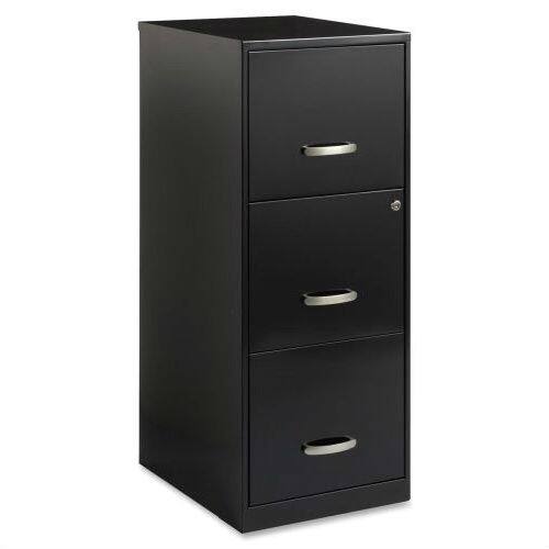 Front. SlickBlue - Space-Saving Black Metal 3-Drawer Vertical Filing Cabinet for Home Office - Black.