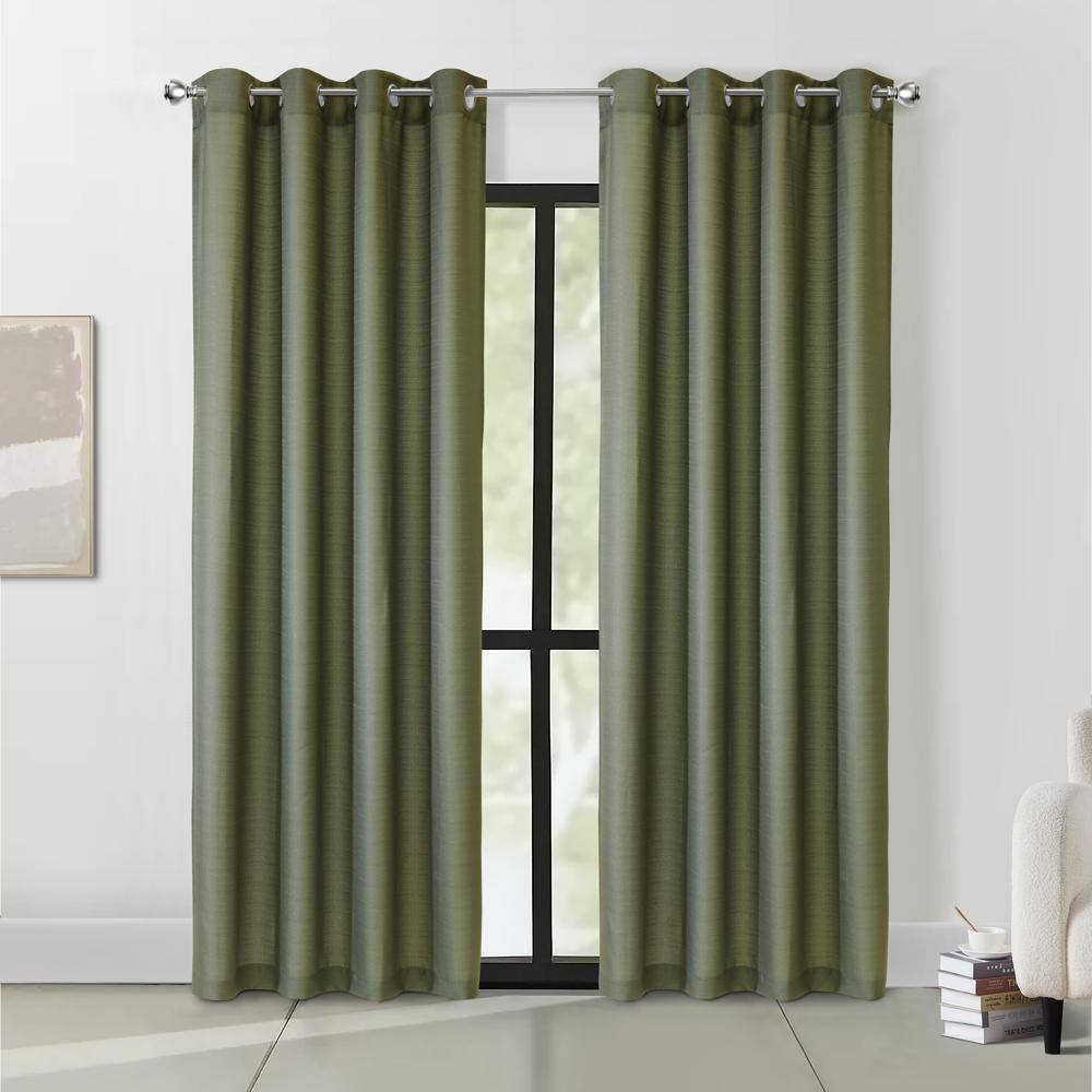 Angle. Commonwealth Home Fashions - Habitat Cameron Light Filtering Slub Textured Grommet Curtain Panel 52" x 108" Olive - Olive.
