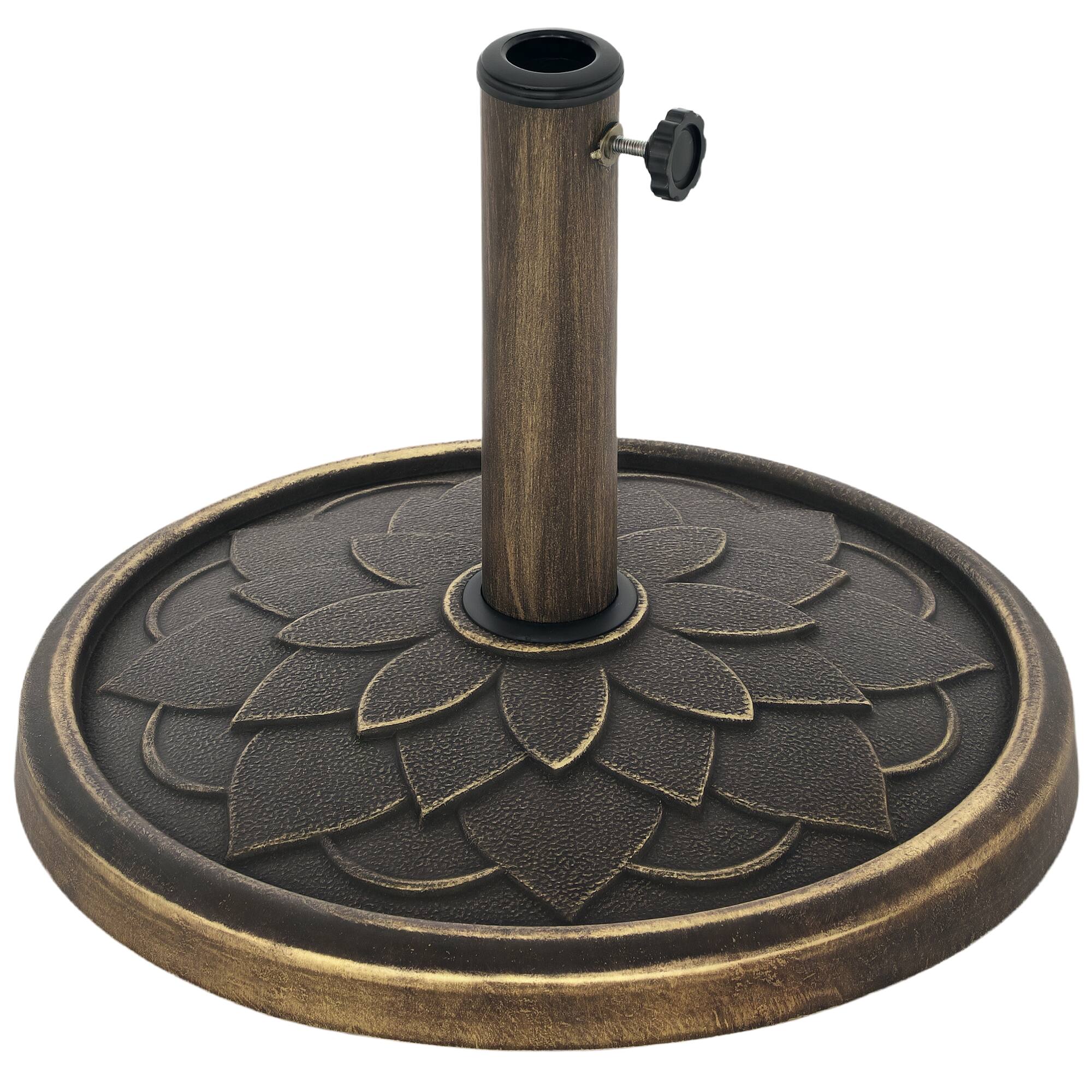 Front. Outsunny - Round Patio Umbrella Base, 26 lbs Resin Umbrella Stand Base, Umbrella Holder for 1.3"/1.5"/1.9" Umbrella Poles - Bronze.