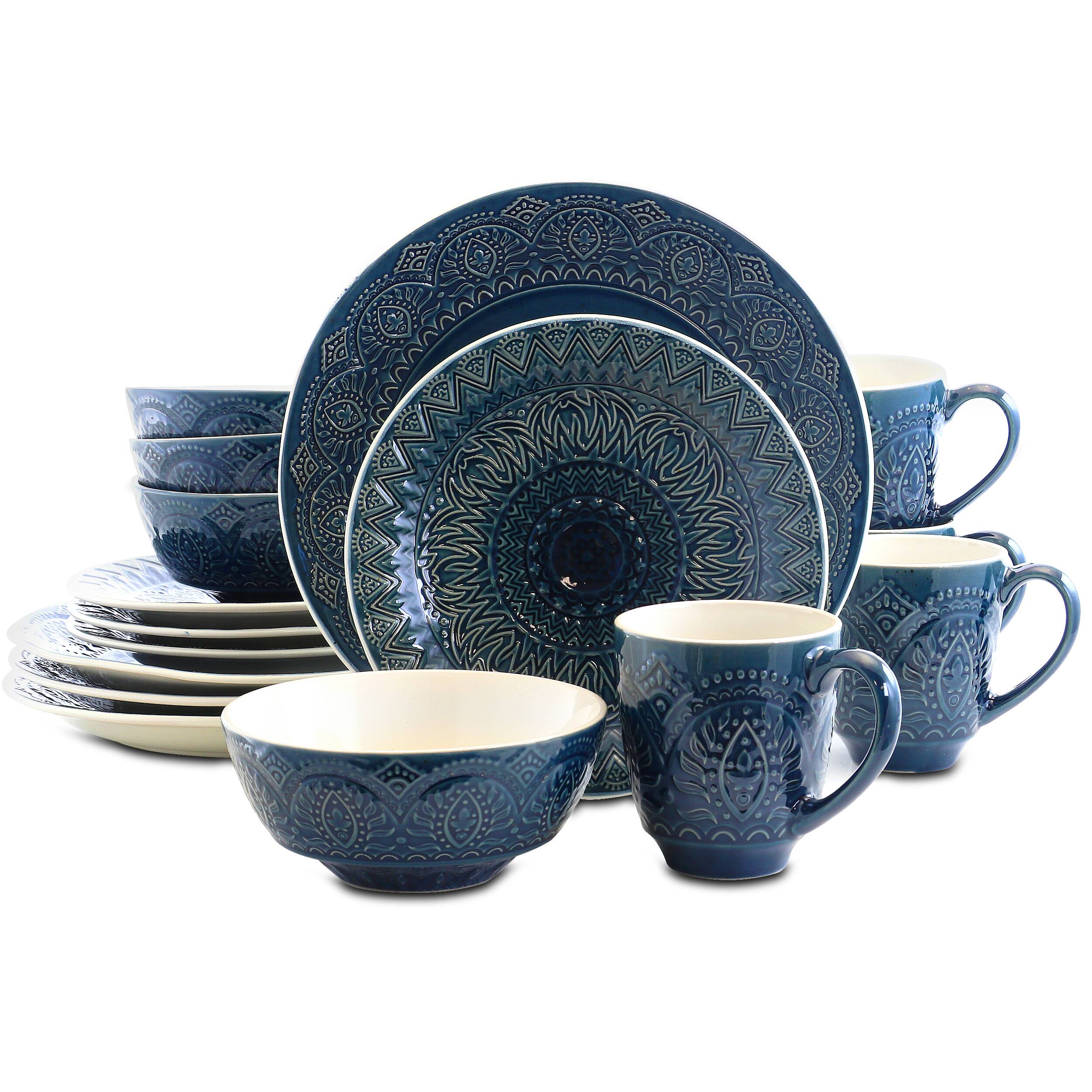 Alt View 1. Elama - Elama Petra 16 Piece Stoneware Dinnerware Set - Navy Blue.