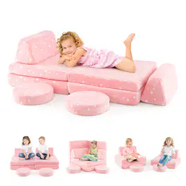 Gymax - Glow in the Dark Modular Kids Play Couch Set w/ Machine-washable Flannel Covers Pink - Pink