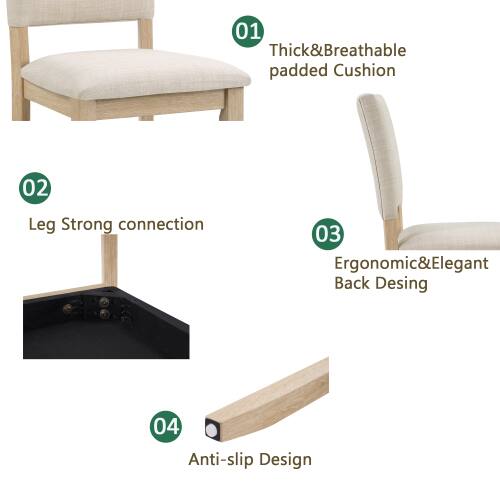 01 Thick & Breathable padded Cushion  
02 Leg Strong connection  
03 Ergonomic & Elegant Back Design  
04 Anti-slip Design
