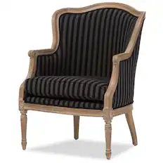 Front. Baxton Studio - Charlemagne Traditional French and Striped Accent Chair - Black/Grey Stripes.