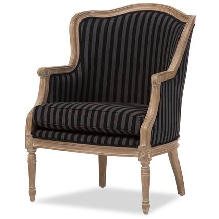 Front. Baxton Studio - Charlemagne Traditional French and Striped Accent Chair - Black/Grey Stripes.
