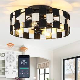 Parrot Uncle - 17.7 in. Rope Checkerboard Caged Smart Ceiling Fan with Light, Remote and APP Control - Black