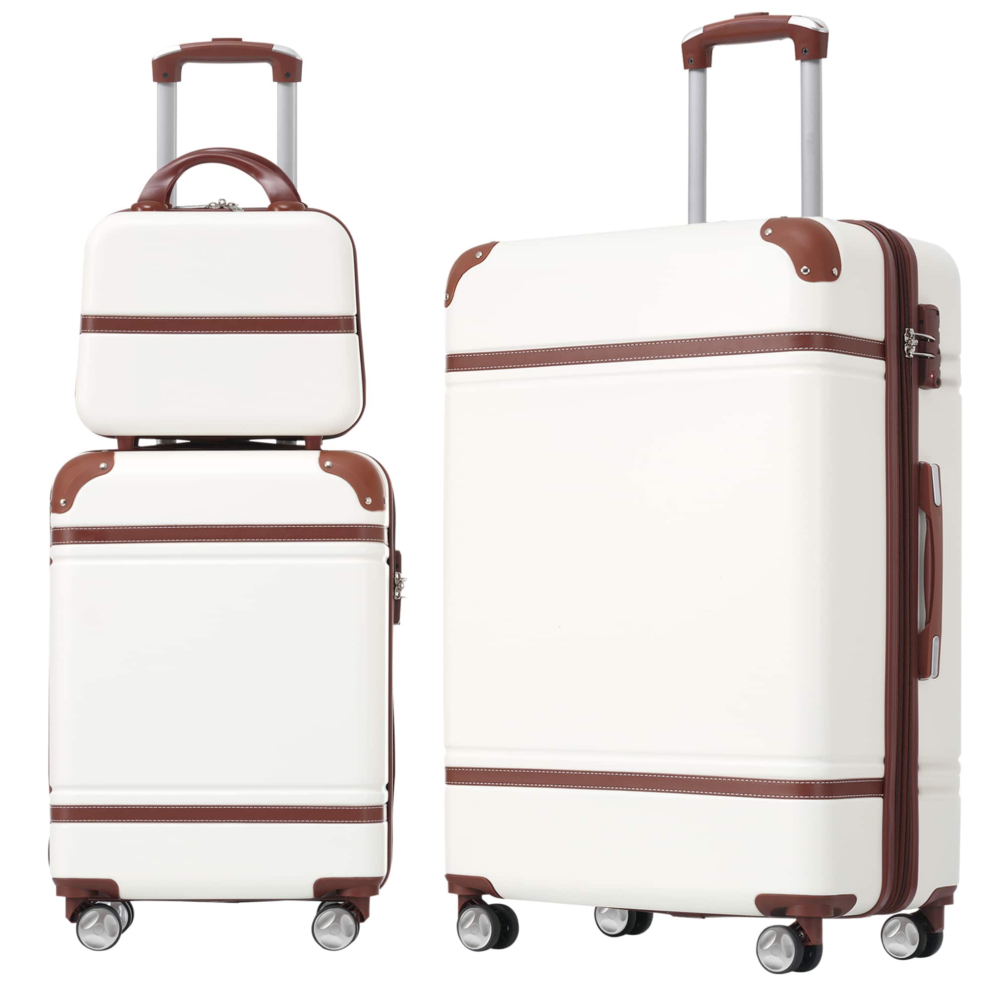 LOVMOR - 3-Piece Hardshell Luggage Set 20/28" TSA Cosmetic Case - White