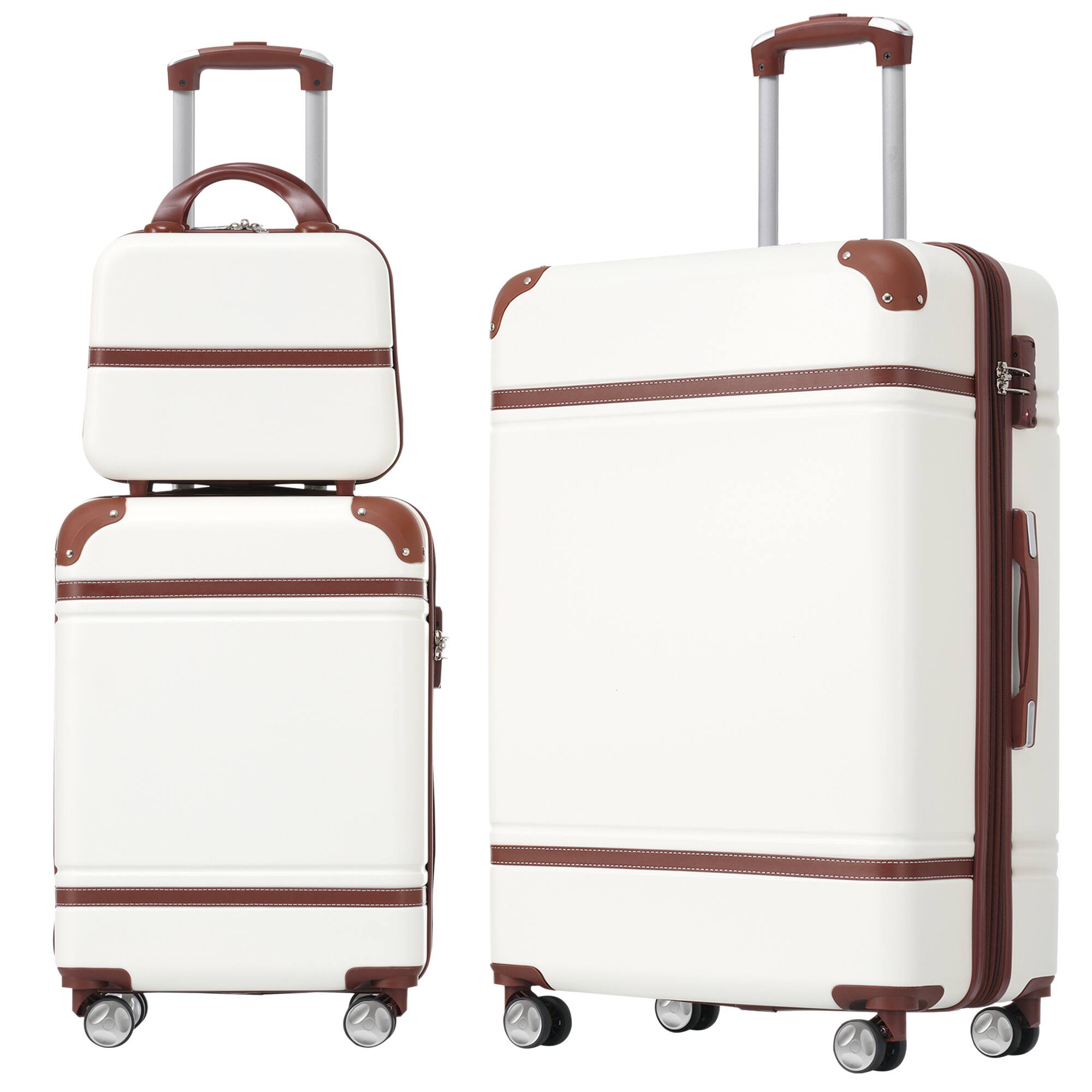 Ecooso - 3-Piece Expandable ABS Spinner Luggage Set with TSA Lock, 20-Inch and 28-Inch Suitcases, and Cosmetic Case - White