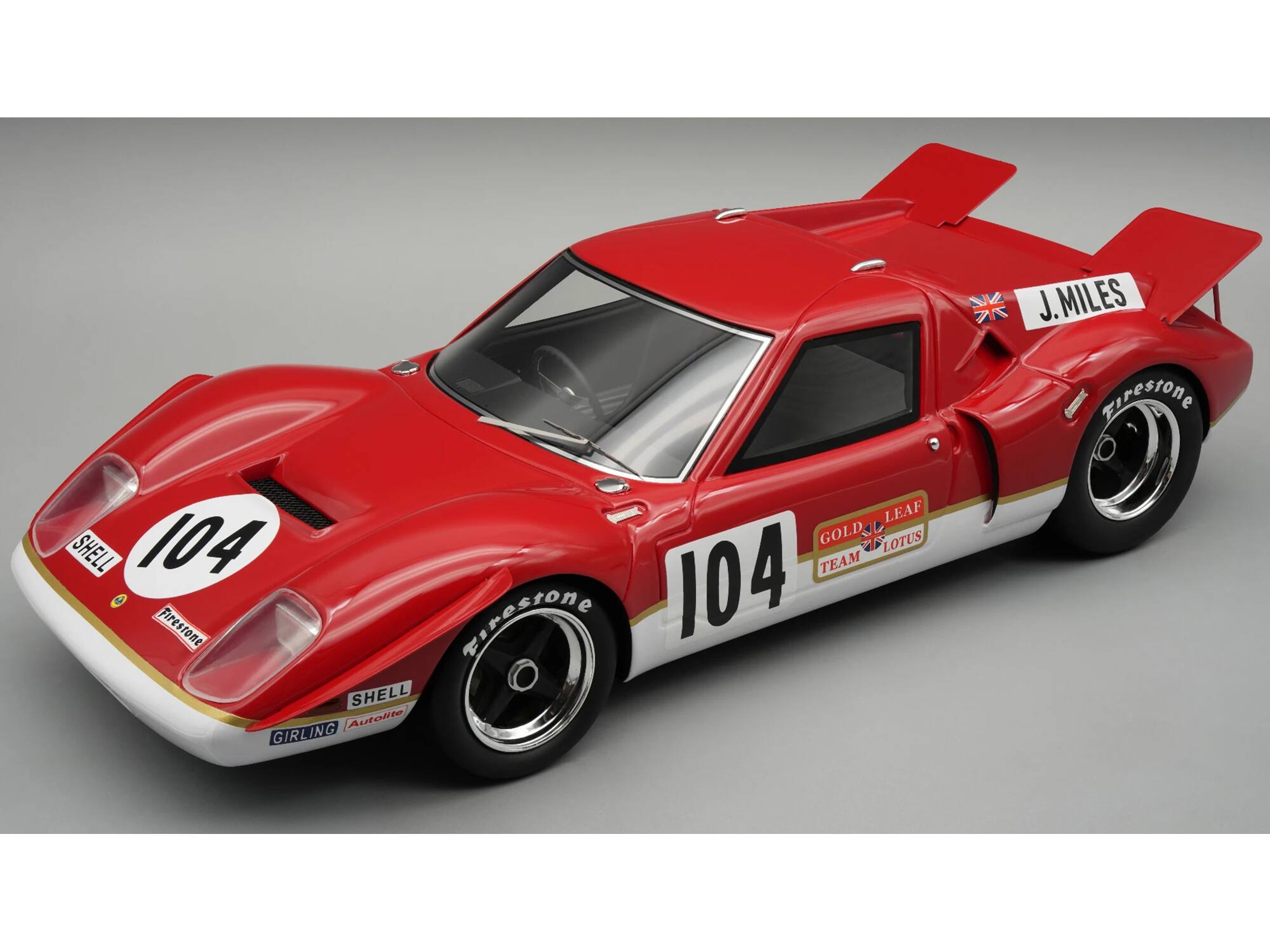 J. MILES  
Firestone  
LEAF 104 GOLD LOTUS SHELL TEAM  
Firestone Tirestone 104 SHELL  
Autolite GIRLING