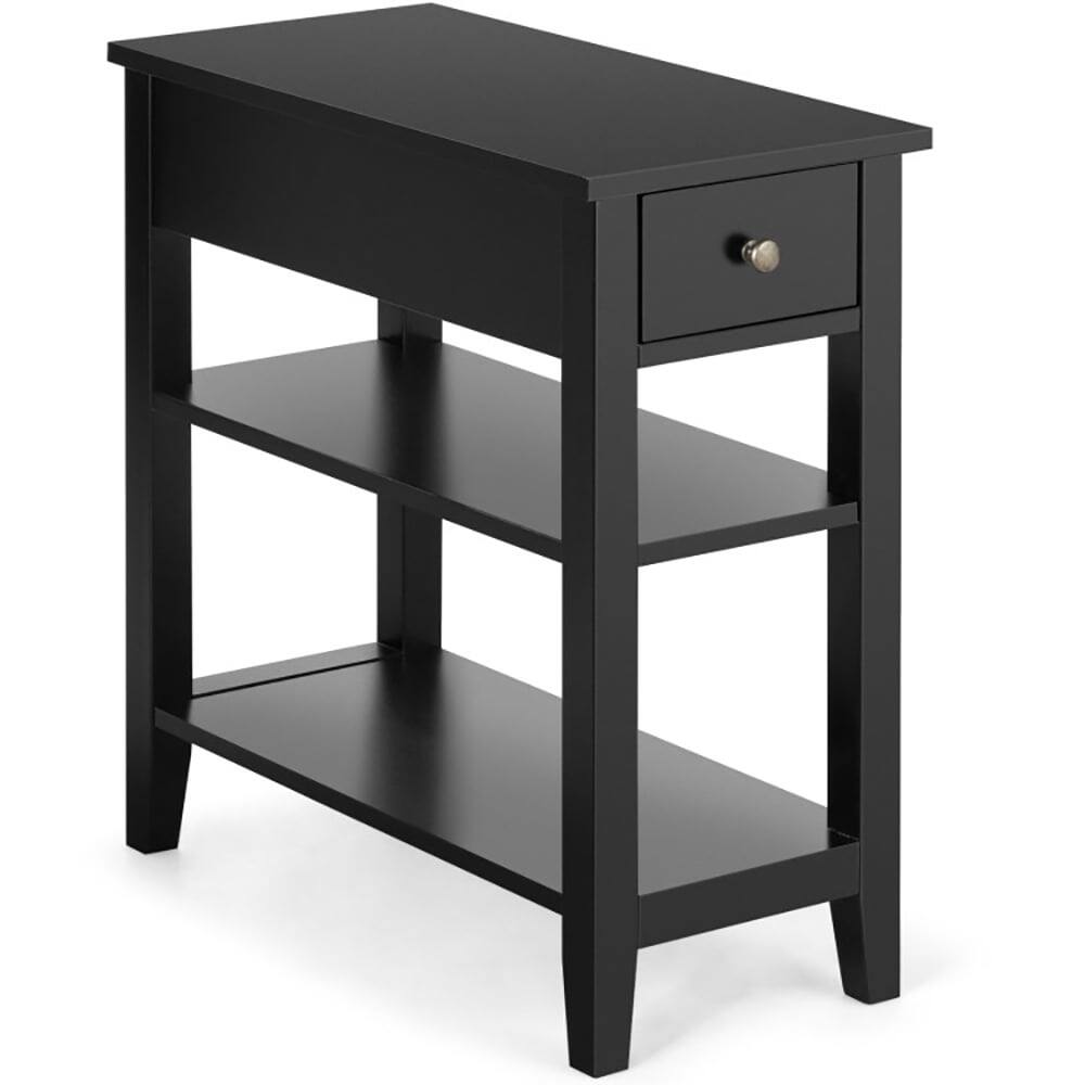 Left. Kadyn - Nightstand,Coffee Side Table,3-Tier Nightstand Bedside Table Sofa Side with Double Shelves Drawer-Black - Black.
