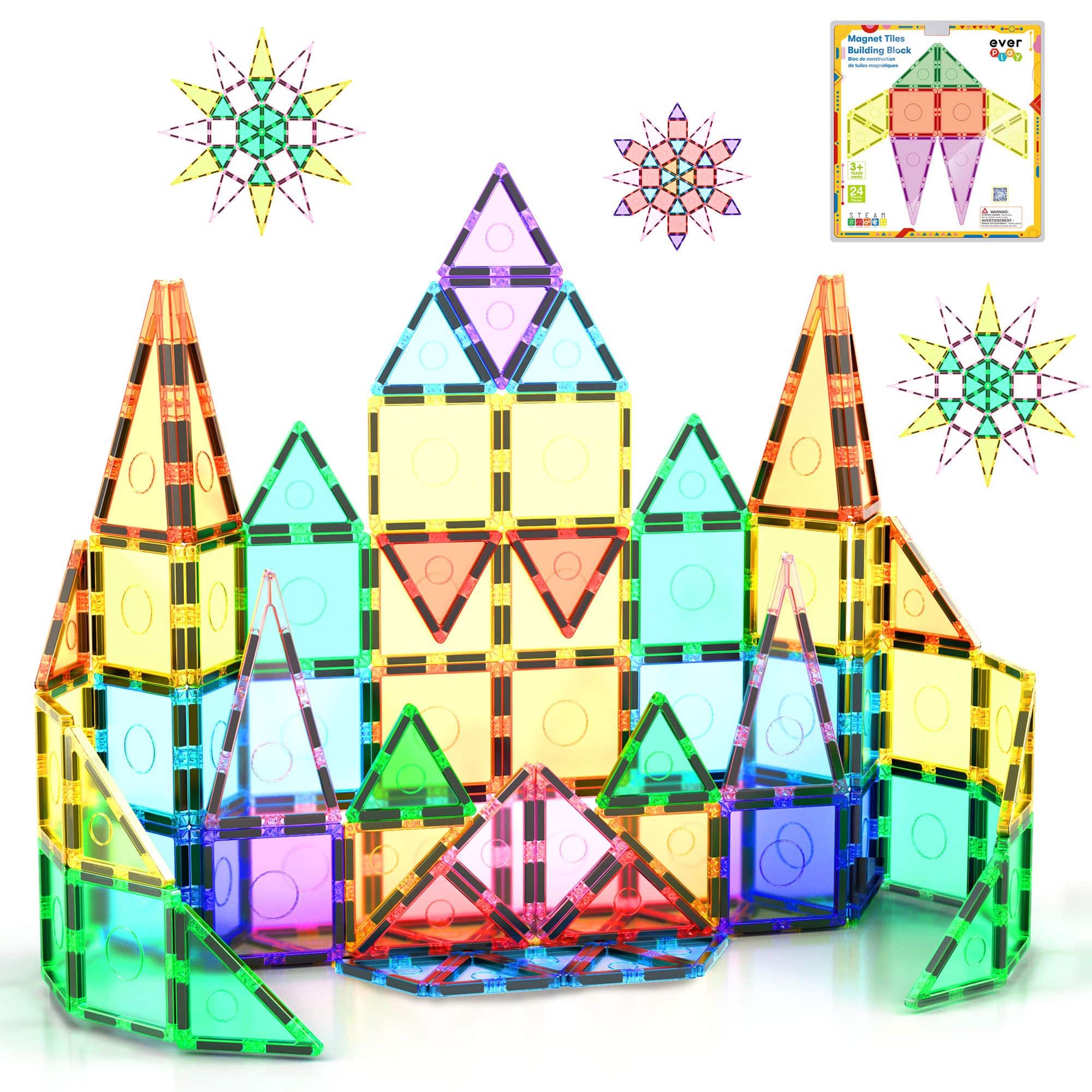 Everplay - 24 PC Magnetic Tiles, Magnetic Building Blocks for Kids, Magnet for Kids 3+