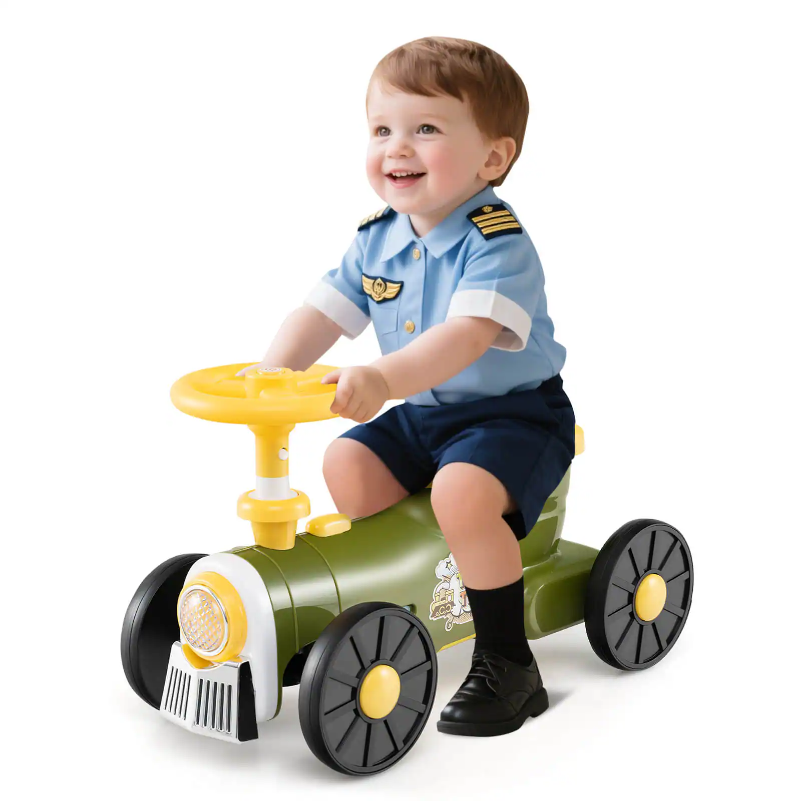 Alt View 3. Costway - Costway Ride on Push Car with Storage Compartment & Train Whistle Sound Button - Green.