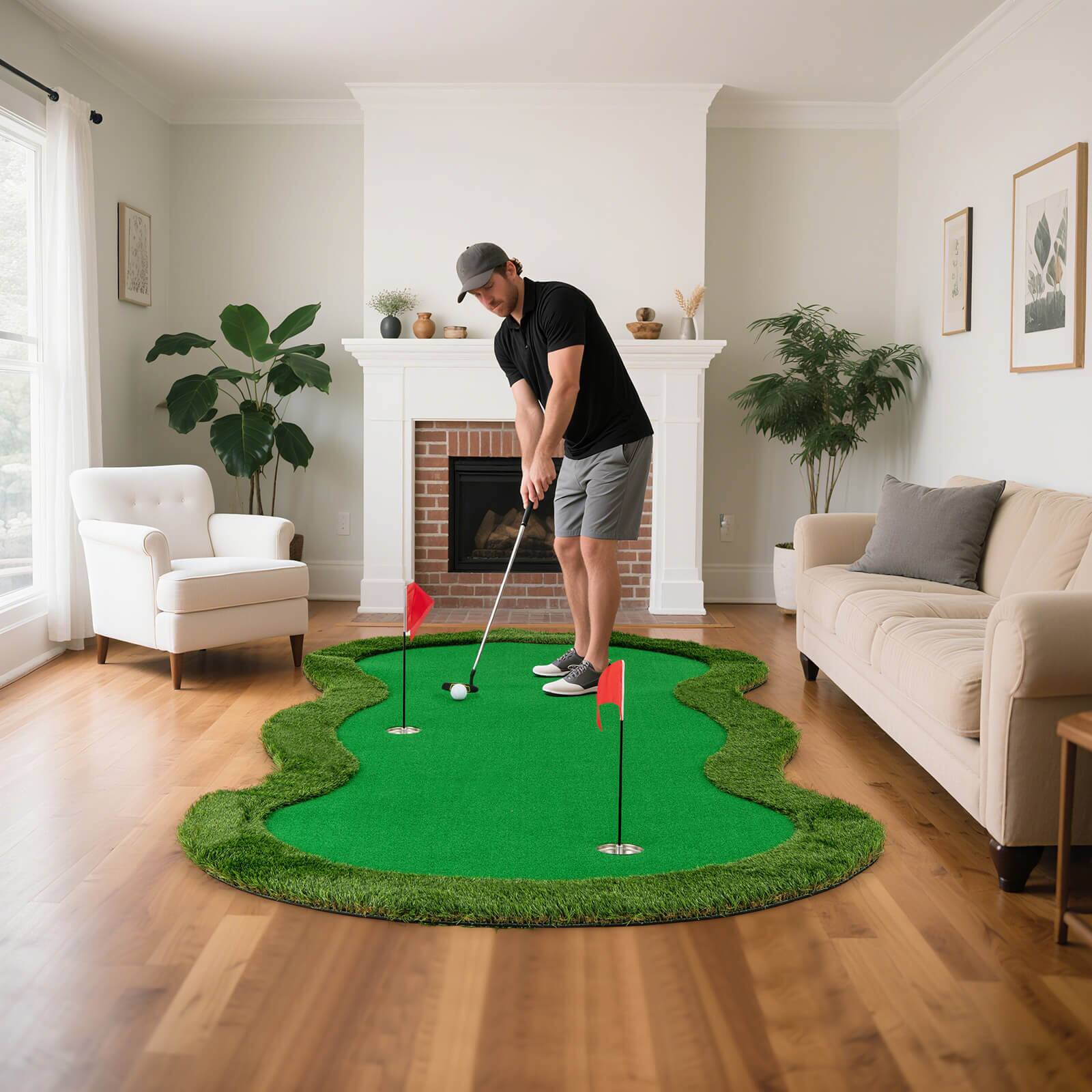 Alt View 1. Costway - Costway 5 x 10 FT Professional Golf Practice Mat with 3 Holes and Golf Balls for Home - Green.