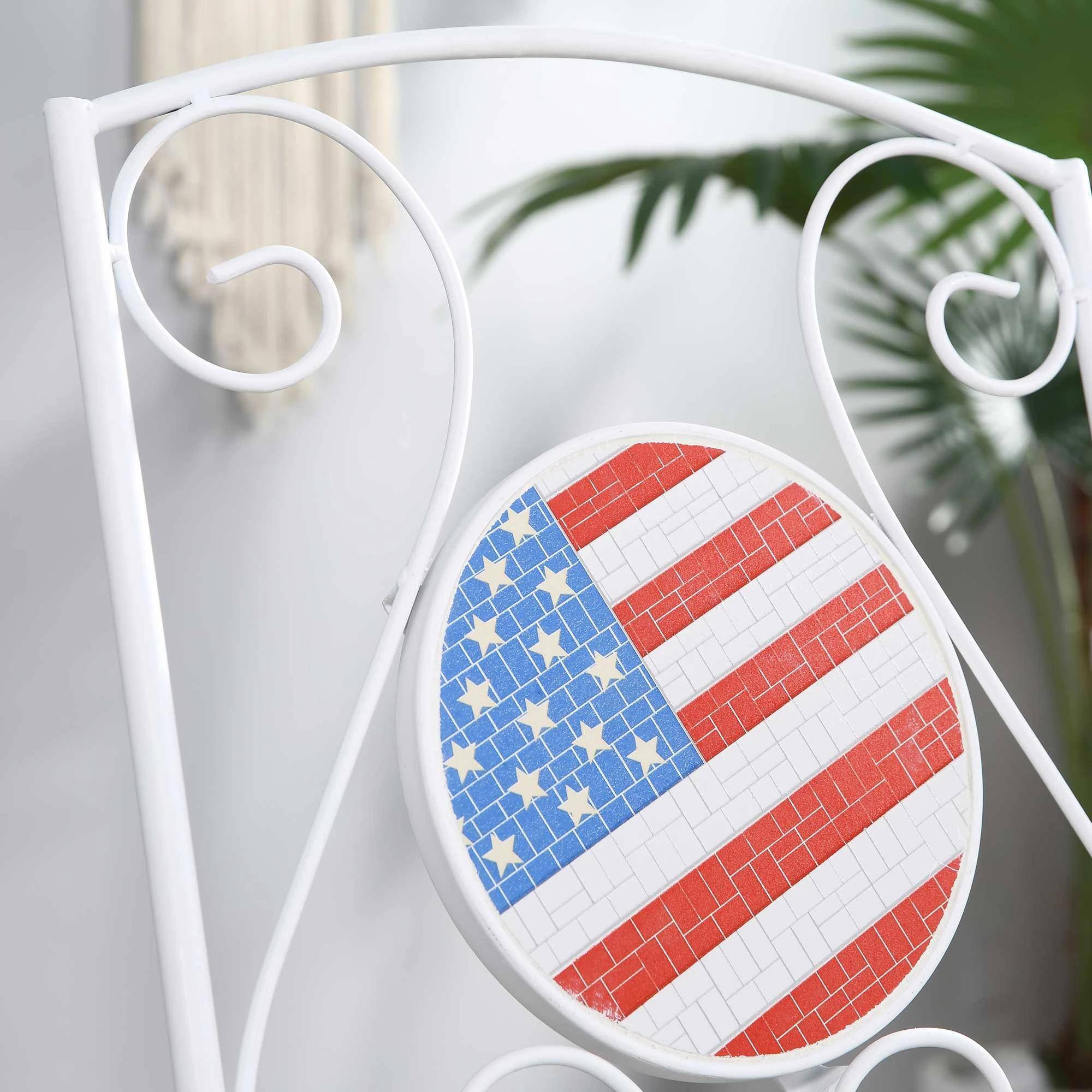 Alt View 5. Spaco - Spaco 3-Piece American Mosaic Outdoor Bistro Set, Folding Metal Frame - American Flag.