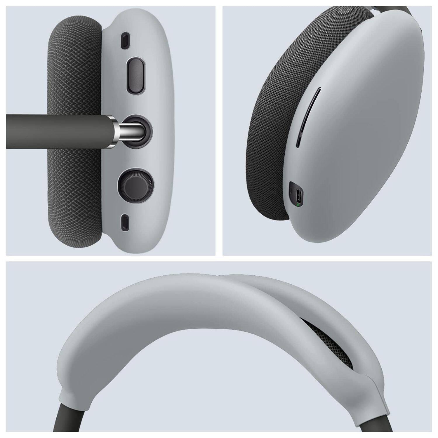 Angle. Stock Preferred - Soft Silicone Case Anti-Scratch Cover For Apple AirPods Max Headphones Headband Gray - Gray.