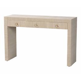 bali & pari - Cielo Bohemian Woven Grasscloth 3-Drawer Console Table - Natural/Gold