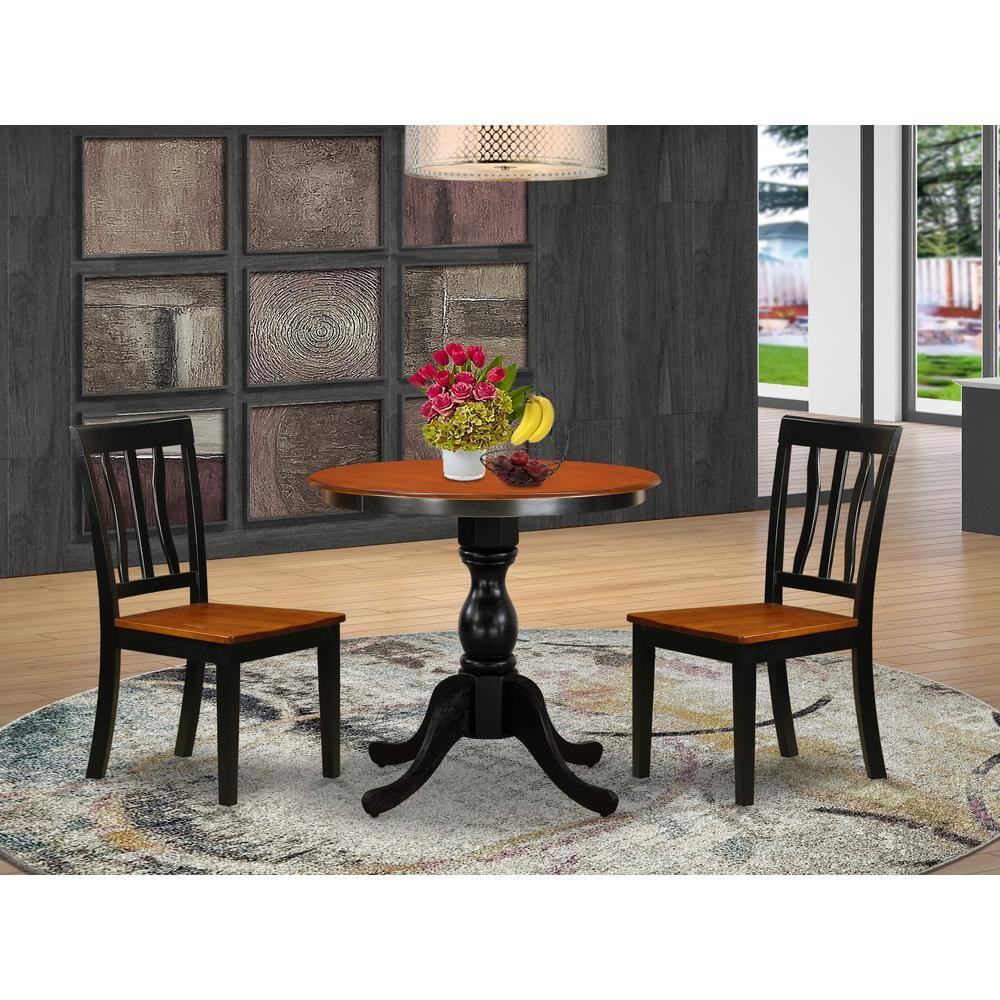 Angle. East West Furniture - East West Furniture 3-Piece Kitchen Table Set Contains a Wooden Table and 2 Kitchen Chairs with Slatted Back - Black - Multi-Color.