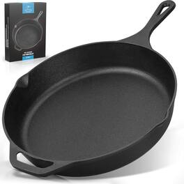 Zulay Kitchen - Pre-Seasoned Cast Iron Skillet 12Inch - Heavy Duty Seasoned Iron Cast Skillet For Indoor & Outdoor Cooking - Black