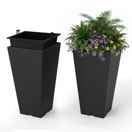 Costway - 22.5 inch Square Taper Planter Set of 2 with Removable Inner Bucket & Drainage Holes - Black