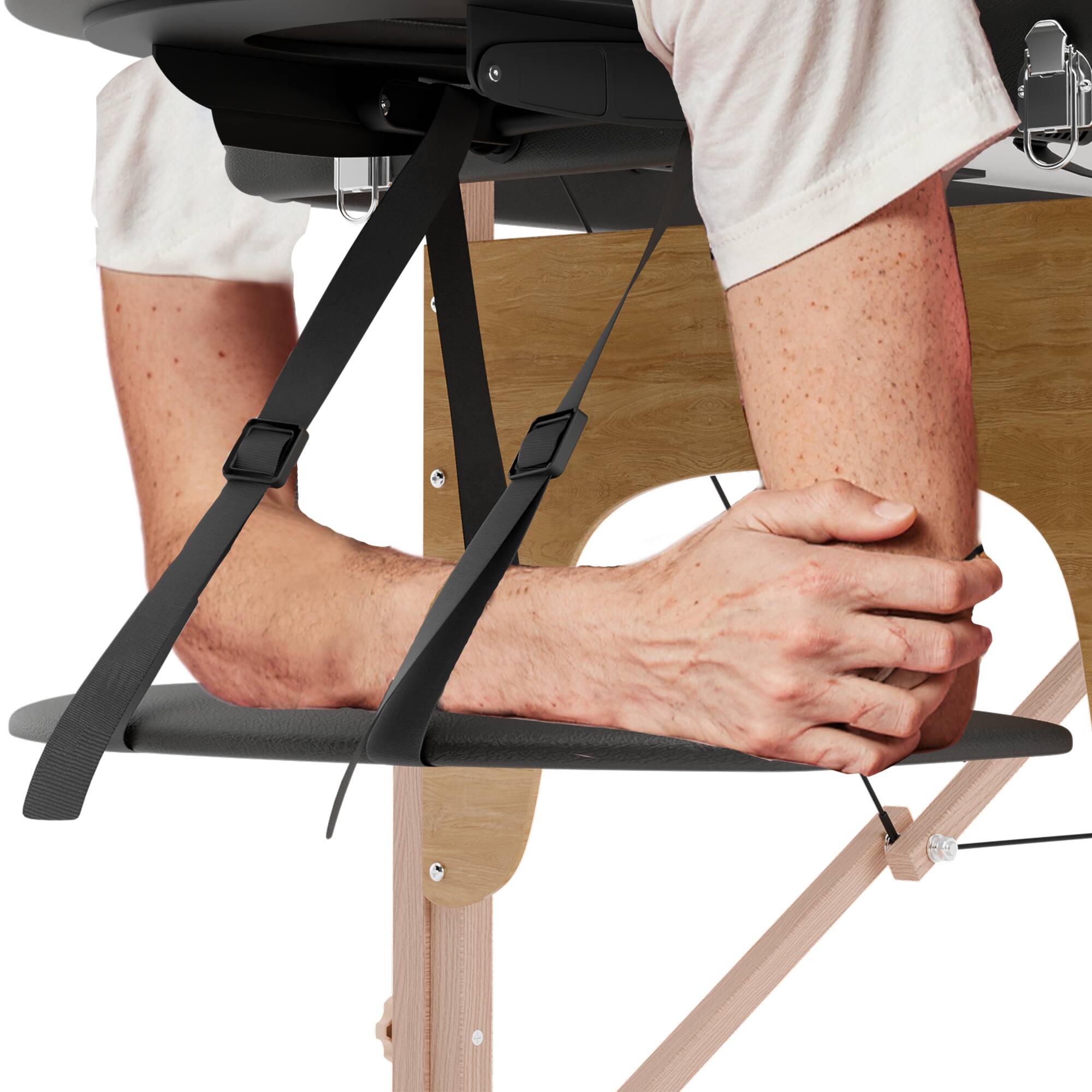 Alt View 6. Famapy - Foldable Portable Massage Table with Adjustable Headrest & Backrest, Sturdy 550 lbs Support, Space-Saving Design - Black & Wooden.