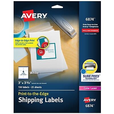 Avery - Print-to-the-Edge Color Laser Shipping Labels, 3" x 3-3/4", 150 Labels/Pack (6874) - White