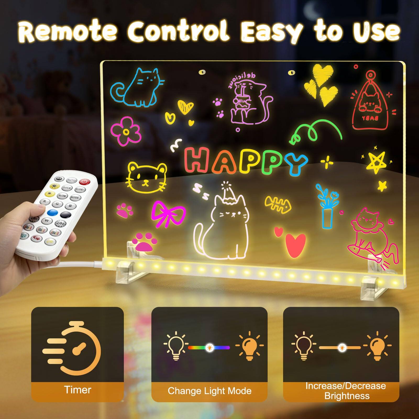 Remote Control Easy to Use

- Timer
- Change Light Mode
- Increase/Decrease Brightness