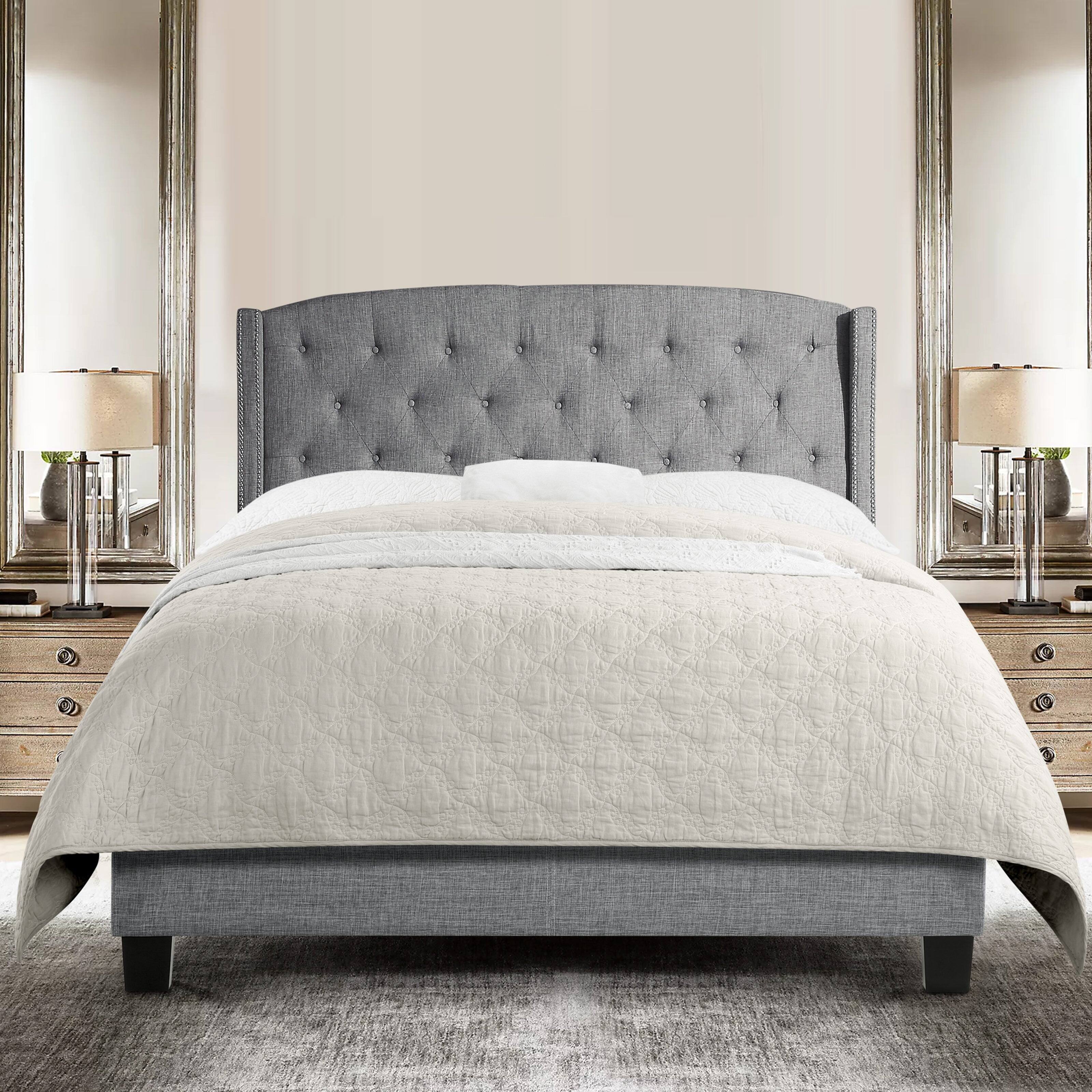 Alt View 1. Boyel Living - Upholstered Bed with Nailhead Trim High Back and Solid Wood Frame - Light Gray.