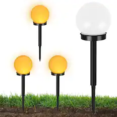 Front. Oumilen - 4-Pack Solar Globe Stake Lights 3.94In Warm White LED Outdoor Garden Ball Lights.