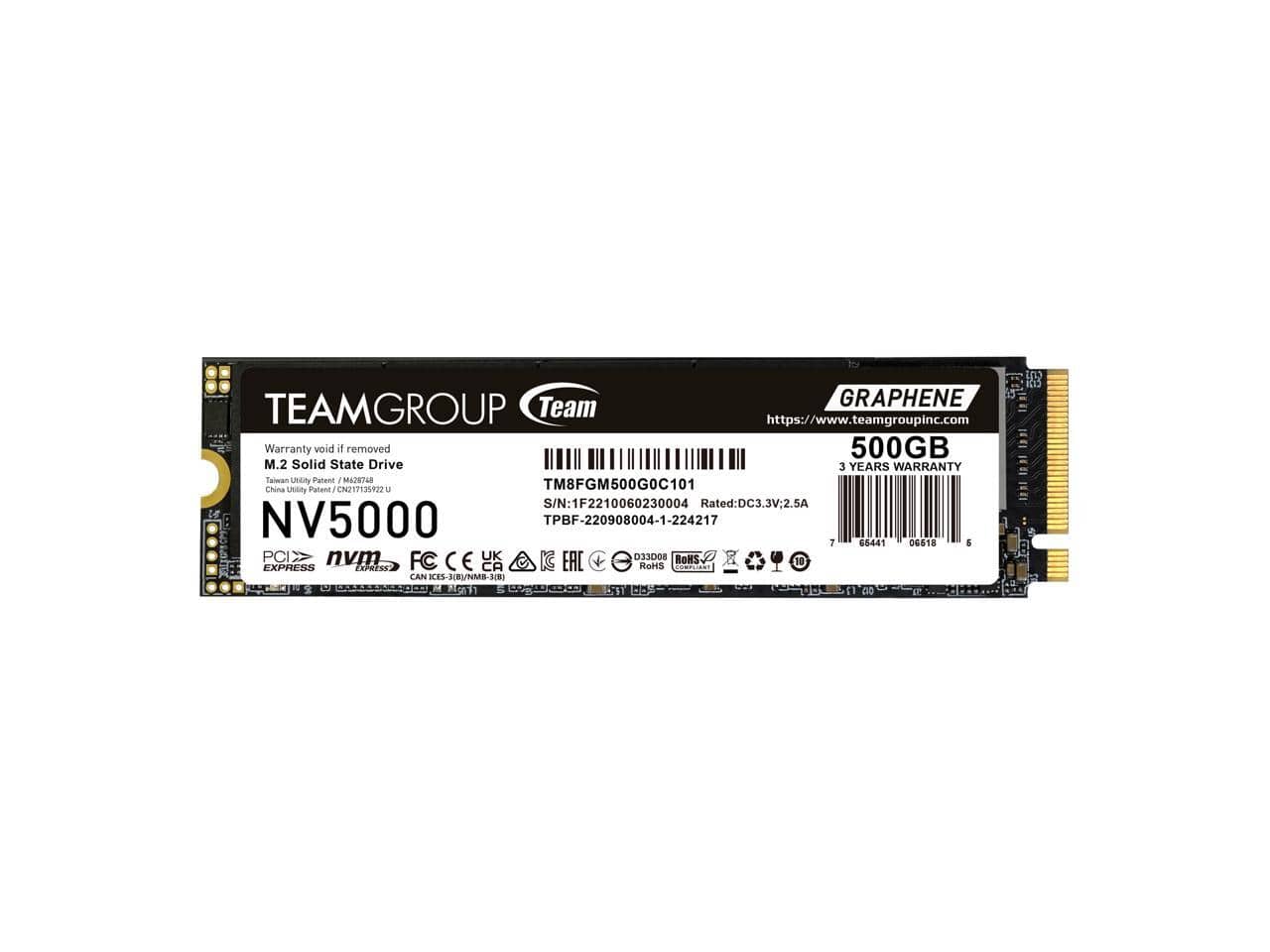 Team Group - NV5000 M.2 2280 500GB PCIe 4.0 x4 with NVMe Internal Solid State Drive (SSD) TM8FGM500G0C101