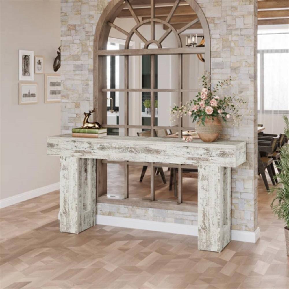 Left. Hivvago - Modern Farmhouse 63-inch Console Sofa Table in Rustic White Wood Finish - Rustic White.