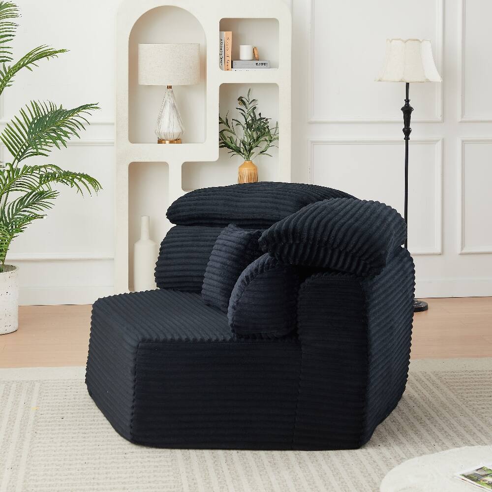 Alt View 7. Loheer - Loheer 53-Inch Modern Modular Sofa Single-Seater Lounge Chair Pentagonal Corduroy Sofa with Enveloping Pillow - Black.