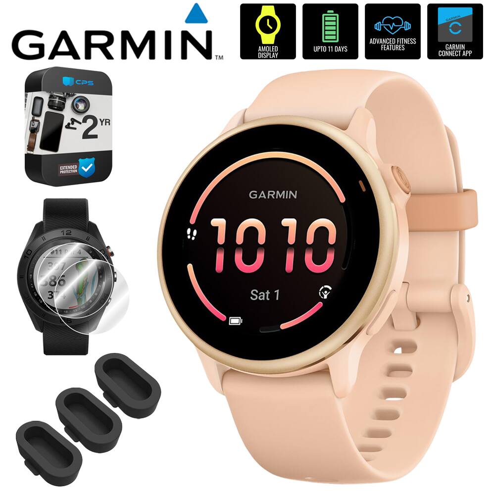 GARMIN™ DISPLAY AMOLED  
CPS UPTO 11 DAYS  
ADVANCED FITNESS FEATURES  
LAUTMEIN GARMIN CONNECT APP  
YR 2 EXTENDED PROTECTION  

10:10  
Sat 1  

AMOLED DISPLAY  
UPTO 11 DAYS  
ADVANCED FITNESS FEATURES  
GARMIN CONNECT APP