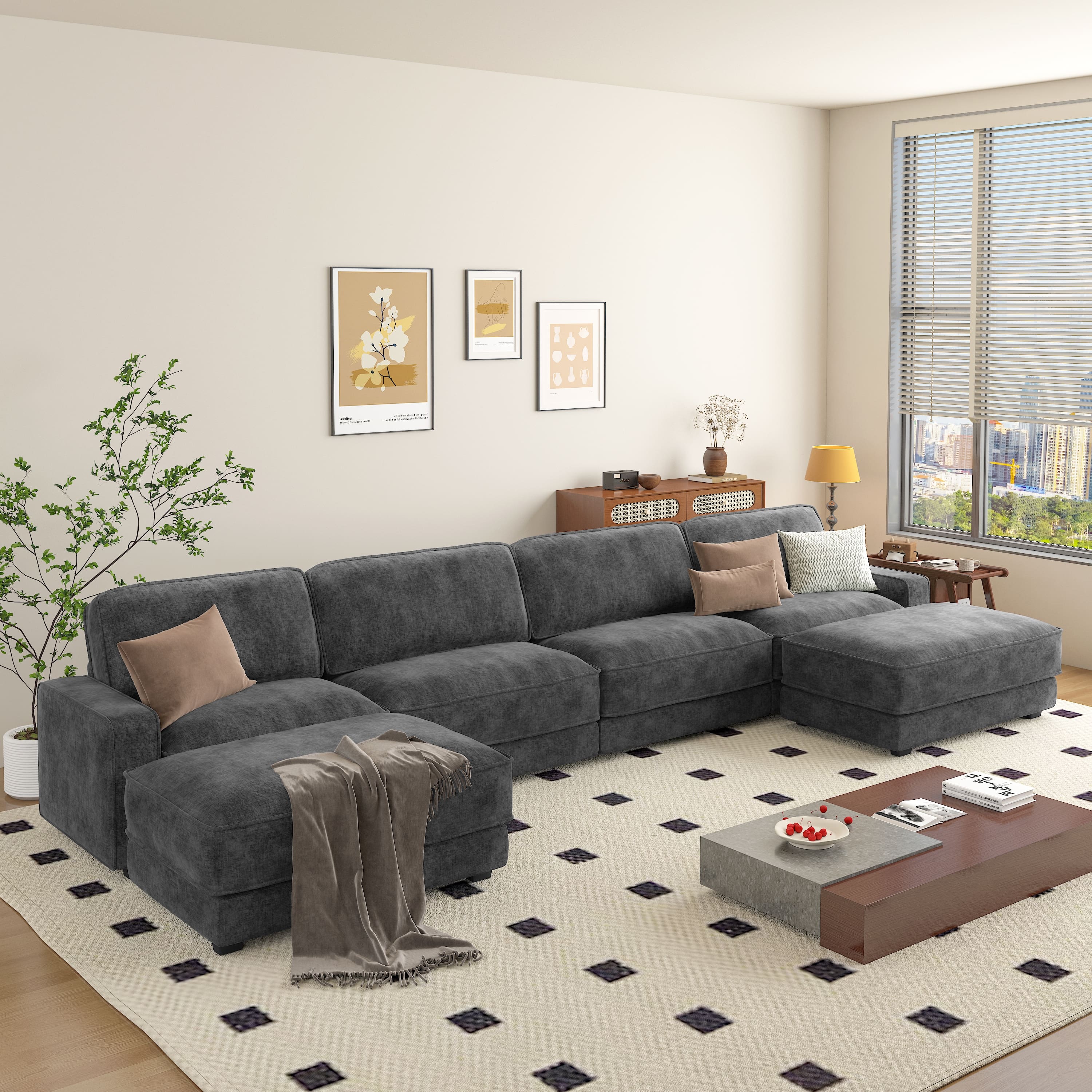 Vipbear - large four-seater sofa, 159-inch large sofa, enlarged and thickened cushions, Chenille, grey - Gray