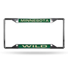 Rico Industries - Minnesota Wild NHL - All Corner EZ View Chrome Metal Laser Cut License Plate Frame - Multi
