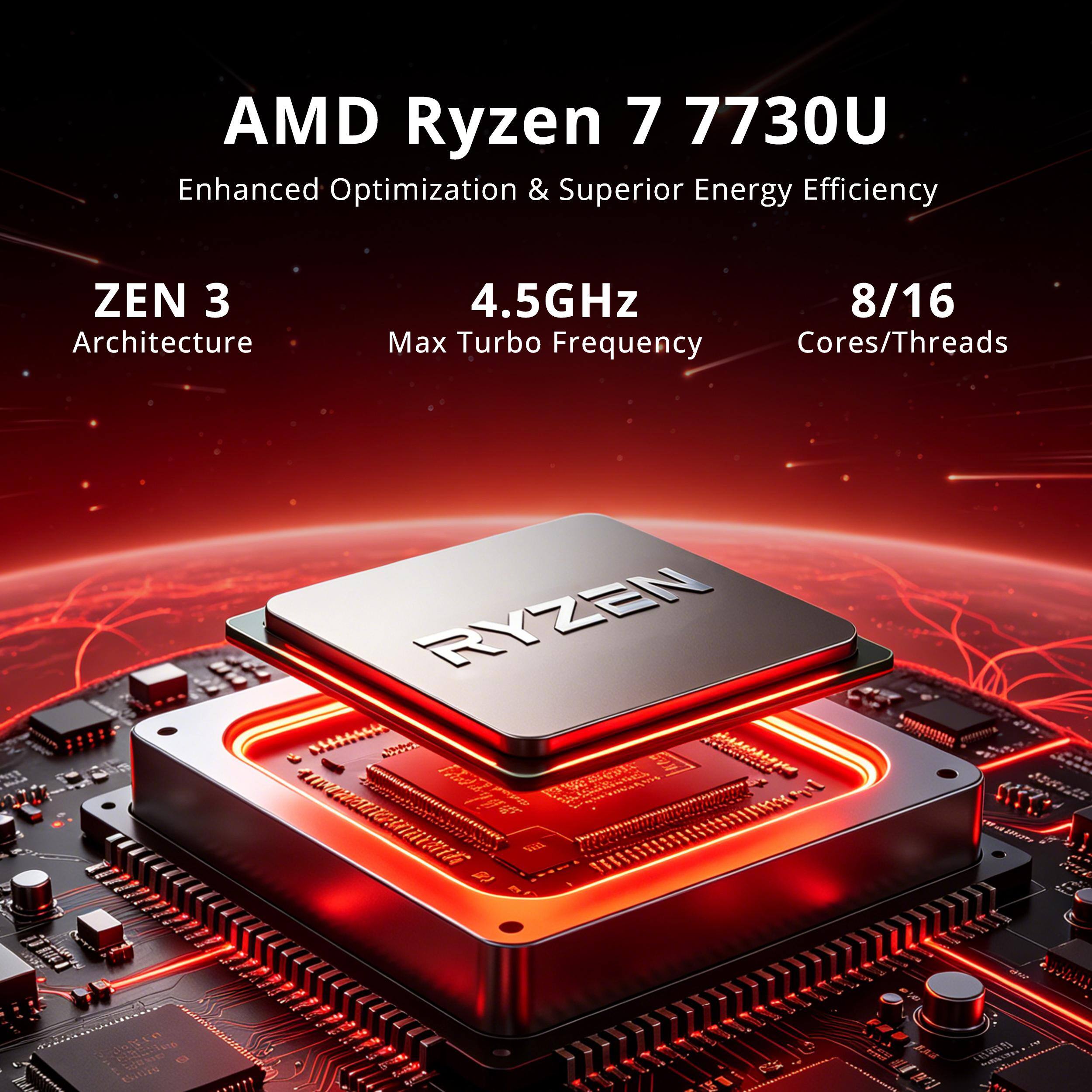 AMD Ryzen 7 7730U Enhanced Optimization & Superior Energy Efficiency ZEN 3 Architecture 4.5GHz Max Turbo Frequency 8/16 Cores/Threads