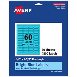Avery - Printable Rectangle Labels, Bright 0.5" x 1.75", 4,800ct - Blue
