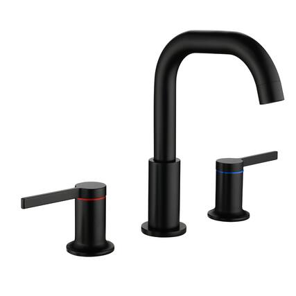 Front. Boyel Living - Matte Black Widespread Bathroom Faucet Dual Handle 360° Swivel Spout - Matte Black.