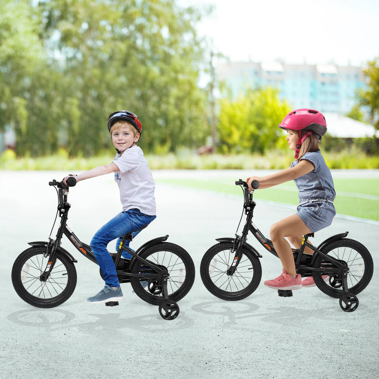 Alt View 2. Costway - Costway 16 Inch Kids Bike with Training Wheels Dual Brakes Adjustable Seat Handlebar Height - Black.