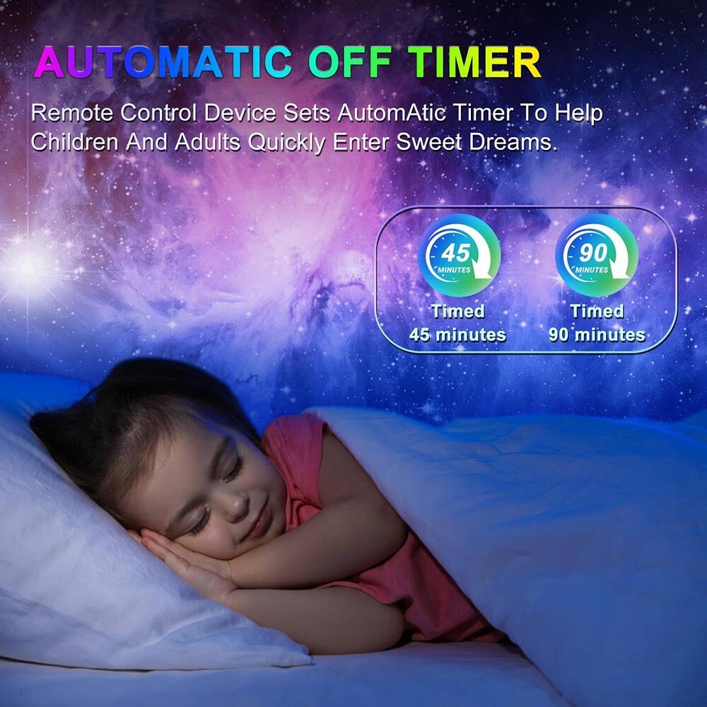 AUTOMATIC OFF TIMER

Remote Control Device Sets Automatic Timer To Help Children And Adults Quickly Enter Sweet Dreams.

Timed 45 minutes  
Timed 90 minutes
