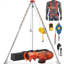VEVOR - 2600 lbs Winch Confined Space Tripod Kit, Confined Space Tripod 8' Legs and 98' Cable, Confined Space Rescue Tripod - Silver