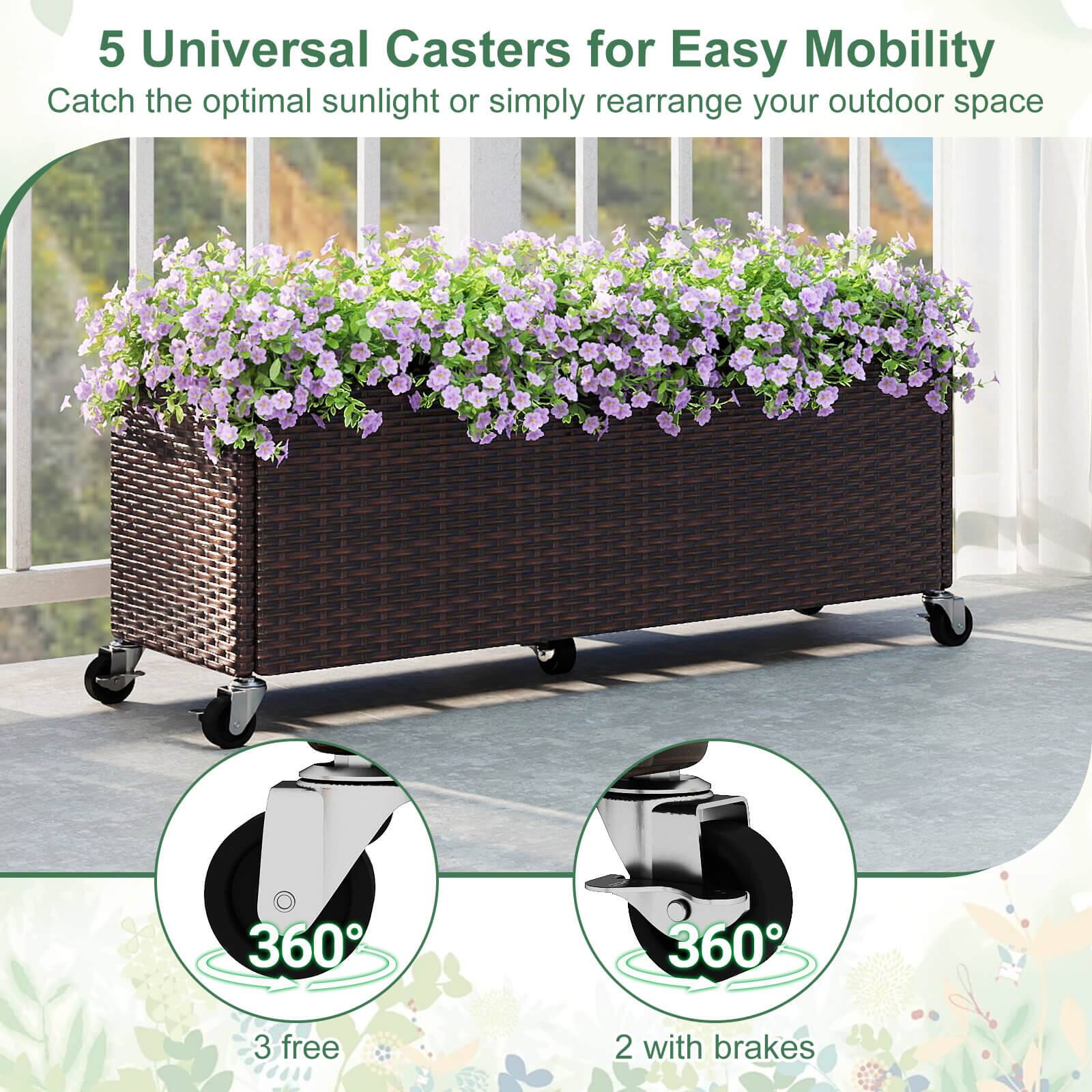 Alt View 7. Costway - Costway 1 PCS Raised Garden Bed All-Weather PE Rattan Wicker Patio Planter Box with Wheels - Brown.