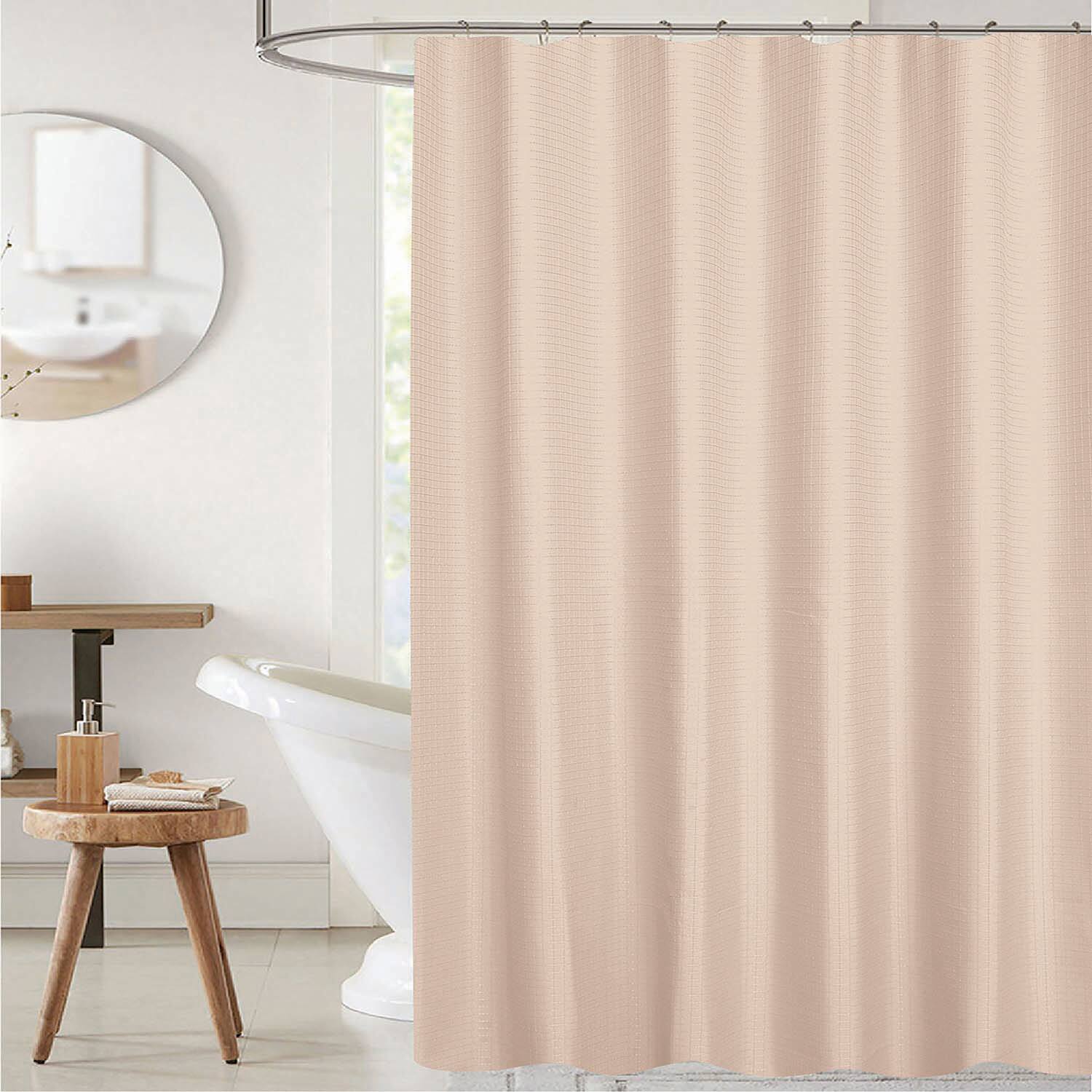Left. RT Designers Collection - RT Designer Collection Bliss Waffle Shower Curtain 70" x 72" Blush - Blush.