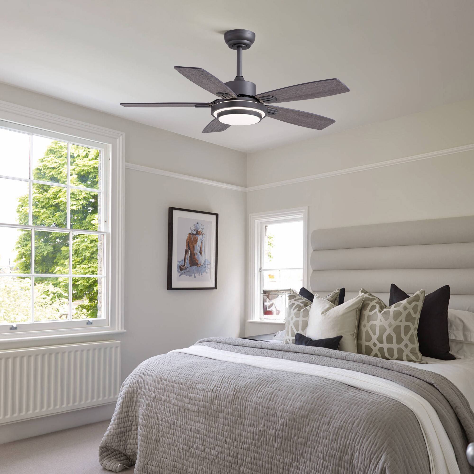 Alt View 9. Siljoy - 52-in Gray Ceiling Fan with Grey or Oak Color Blades Ceiling Fan With Light - Remote Included - Gray.