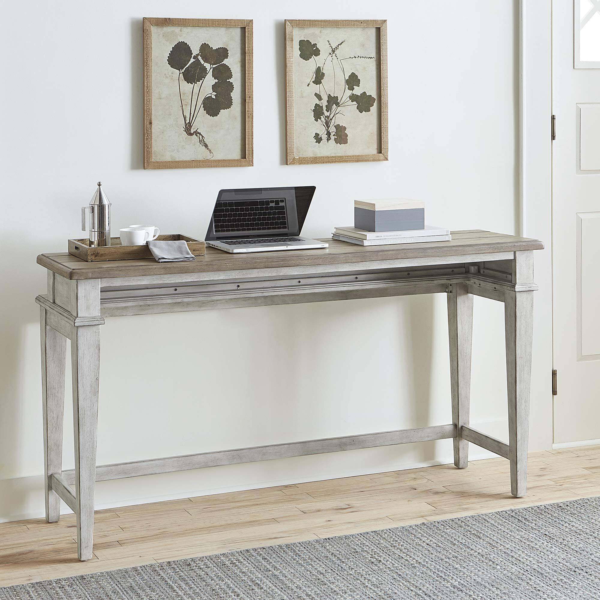 Angle. Liberty Furniture Industries - Heartland Console Bar Table in Antique White w/ Tobacco Top - White.