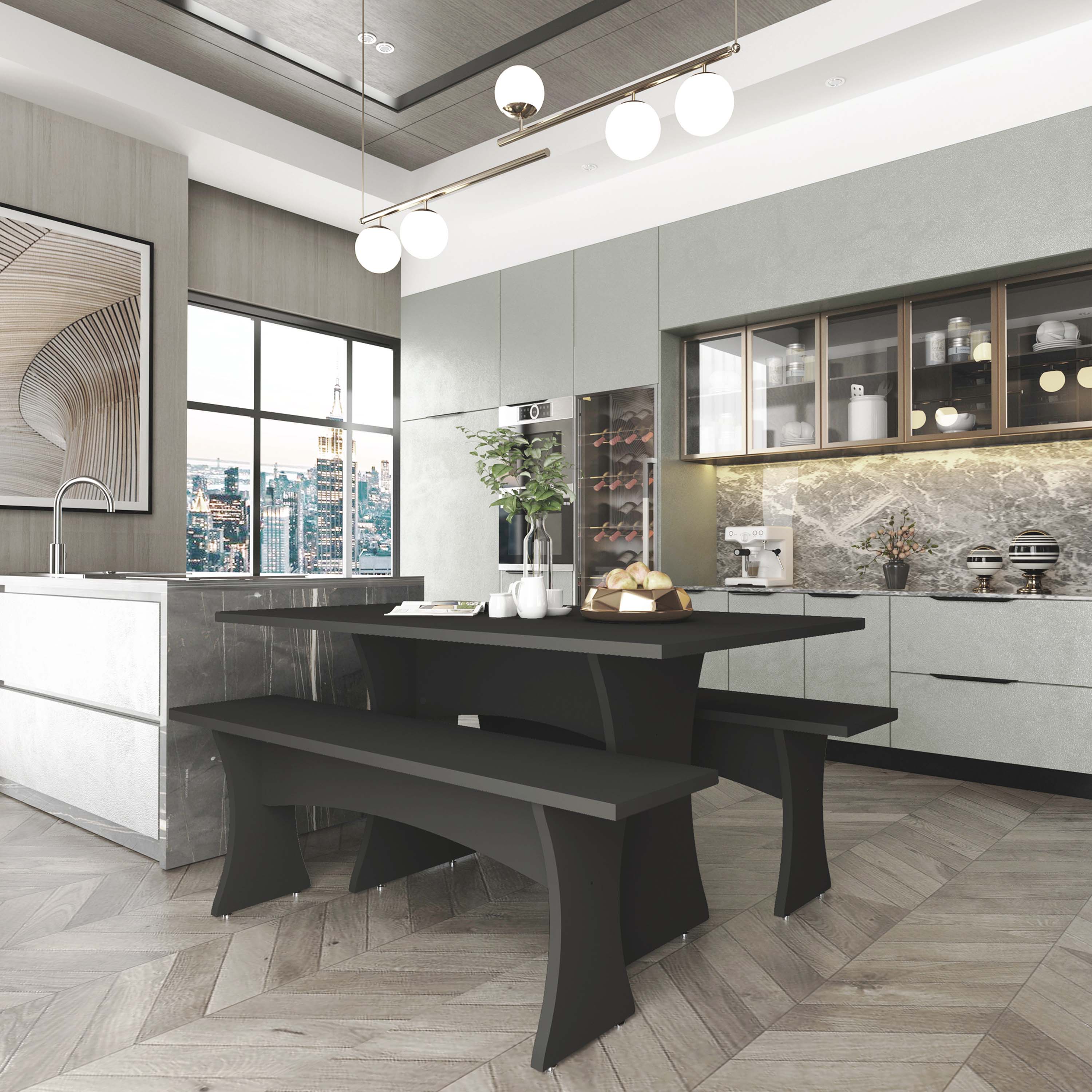 Angle. Manhattan Comfort - Coney Mid-Century Modern 3-Piece Dining Table Set - Charcoal Gray.