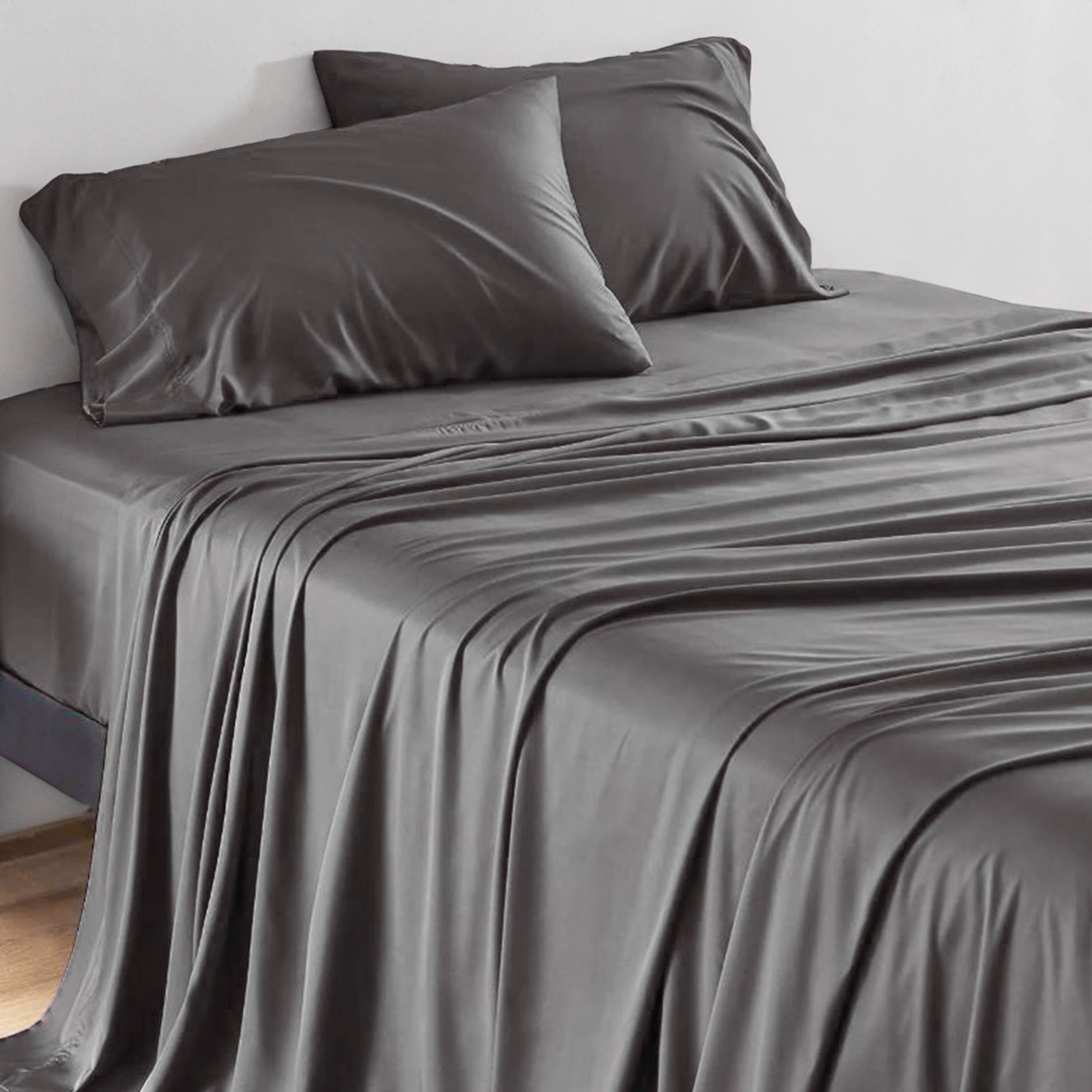 Alt View 3. Sleepgram - Sleepgram Viscose from Bamboo Cal King Bed Sheet Set w/2 Pillowcases, Grey Stone - Grey.