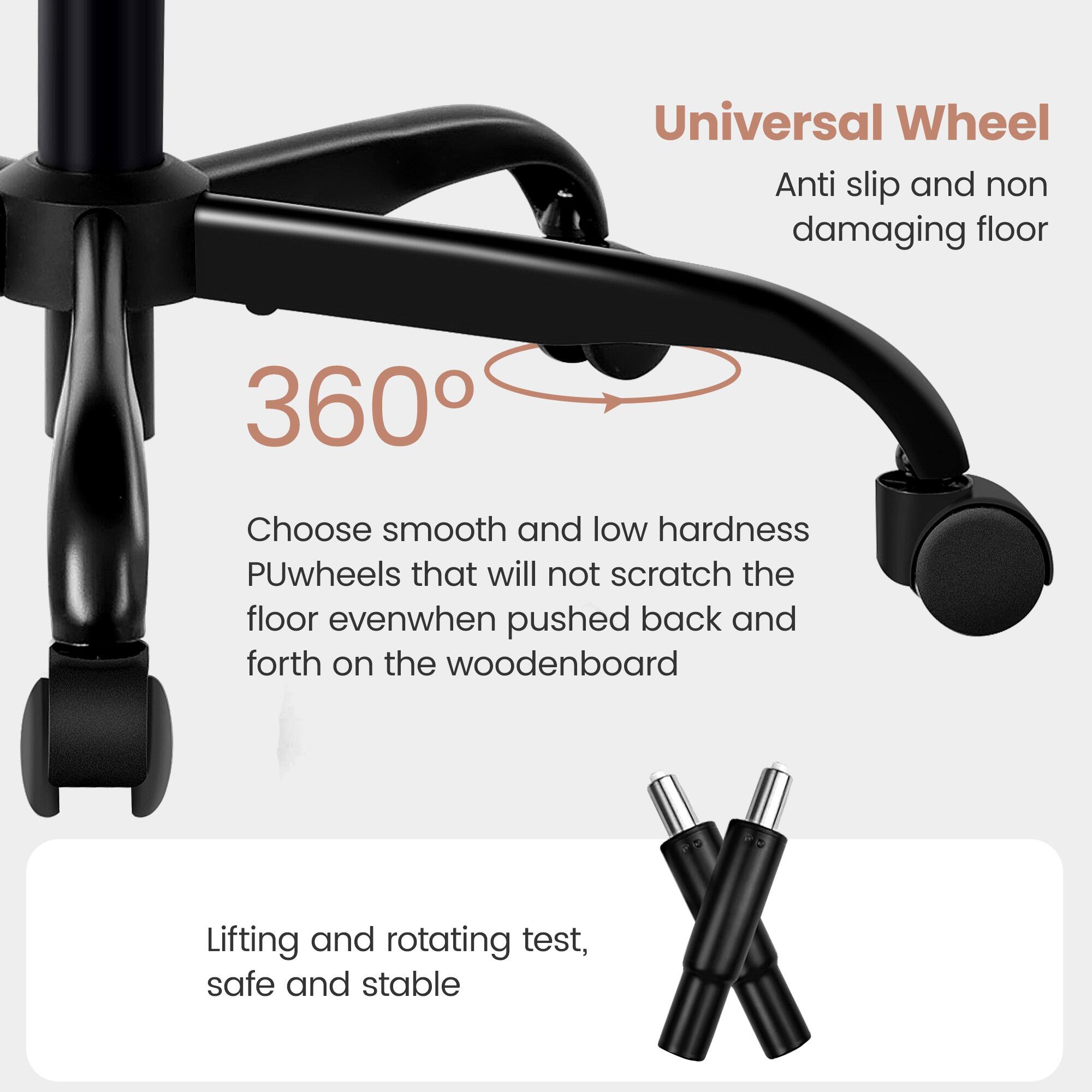 Universal Wheel  
Anti slip and non damaging floor  

360°  

Choose smooth and low hardness PUwheels that will not scratch the floor even when pushed back and forth on the woodenboard  

Lifting and rotating test, safe and stable