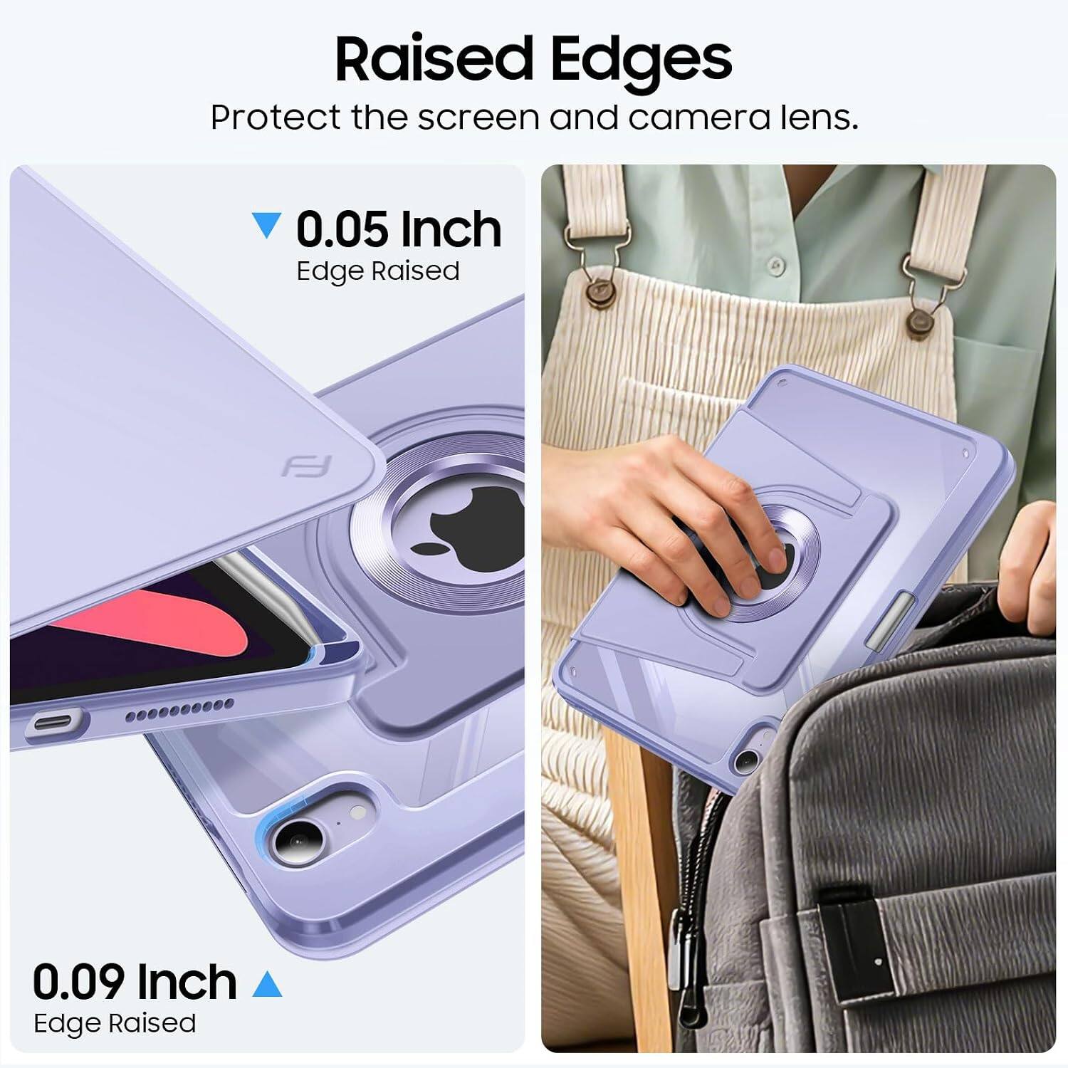 Raised Edges Protect the screen and camera lens.

0.05 Inch Edge Raised

0.09 Inch Edge Raised