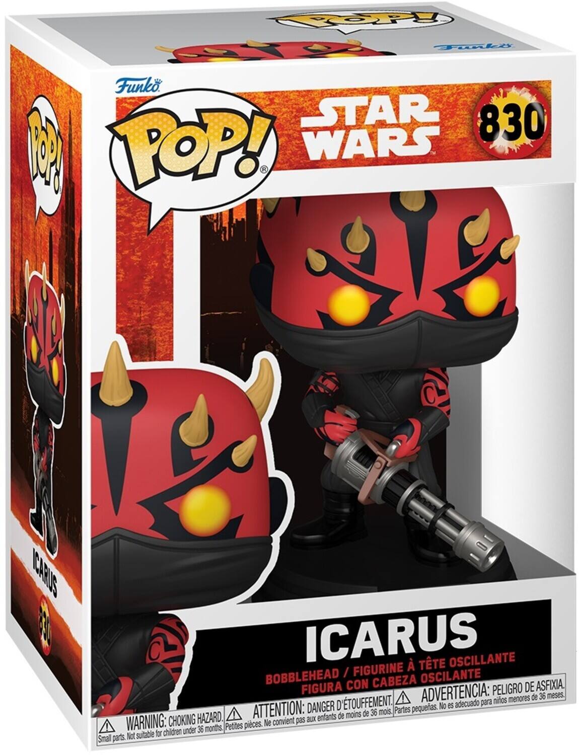 Funko POP!  
STAR WARS  
830  
ICARUS  
BOBBLEHEAD / FIGURINE À TÊTE OSCILLANTE / FIGURA CON CABEZA OSCILANTE  

WARNING: CHOKING HAZARD.  
ATTENTION: DANGER D'ÉTOUFFEMENT.  
ADVERTENCIA: PELIGRO DE ASFIXIA.  
Small parts. Not suitable for children under 36 months.  
Petites pièces. Ne convient pas aux enfants de moins de 36 mois.  
Partes pequeñas. No es adecuado para niños menores de 36 meses.
