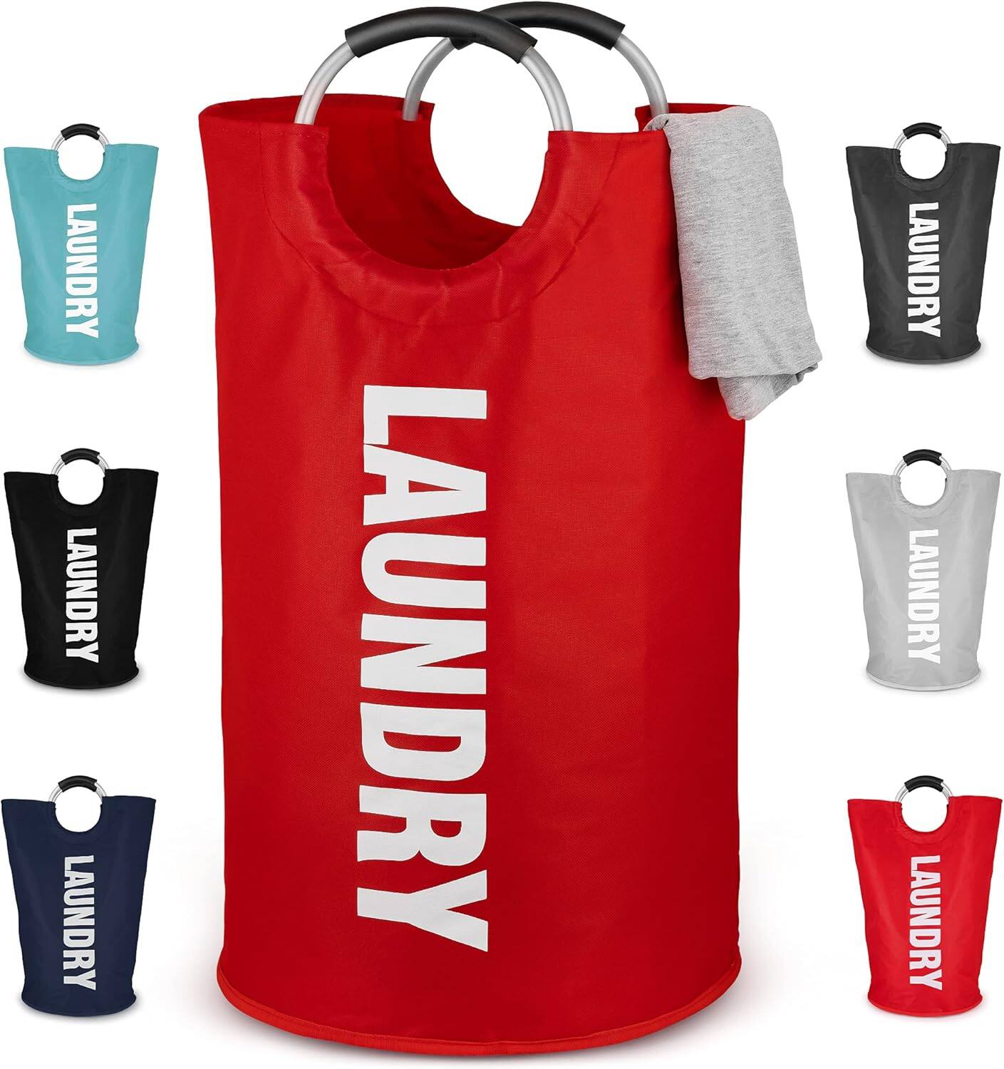 Zulay Kitchen - Zulay Home 82L Large Heavy Duty Laundry Basket Collapsible - Non-Slip Padded Laundry Bag With Handles - Red